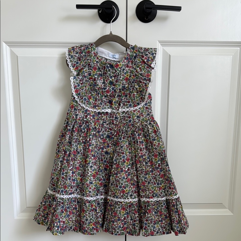 Floral Kids Dress with Lace Trim